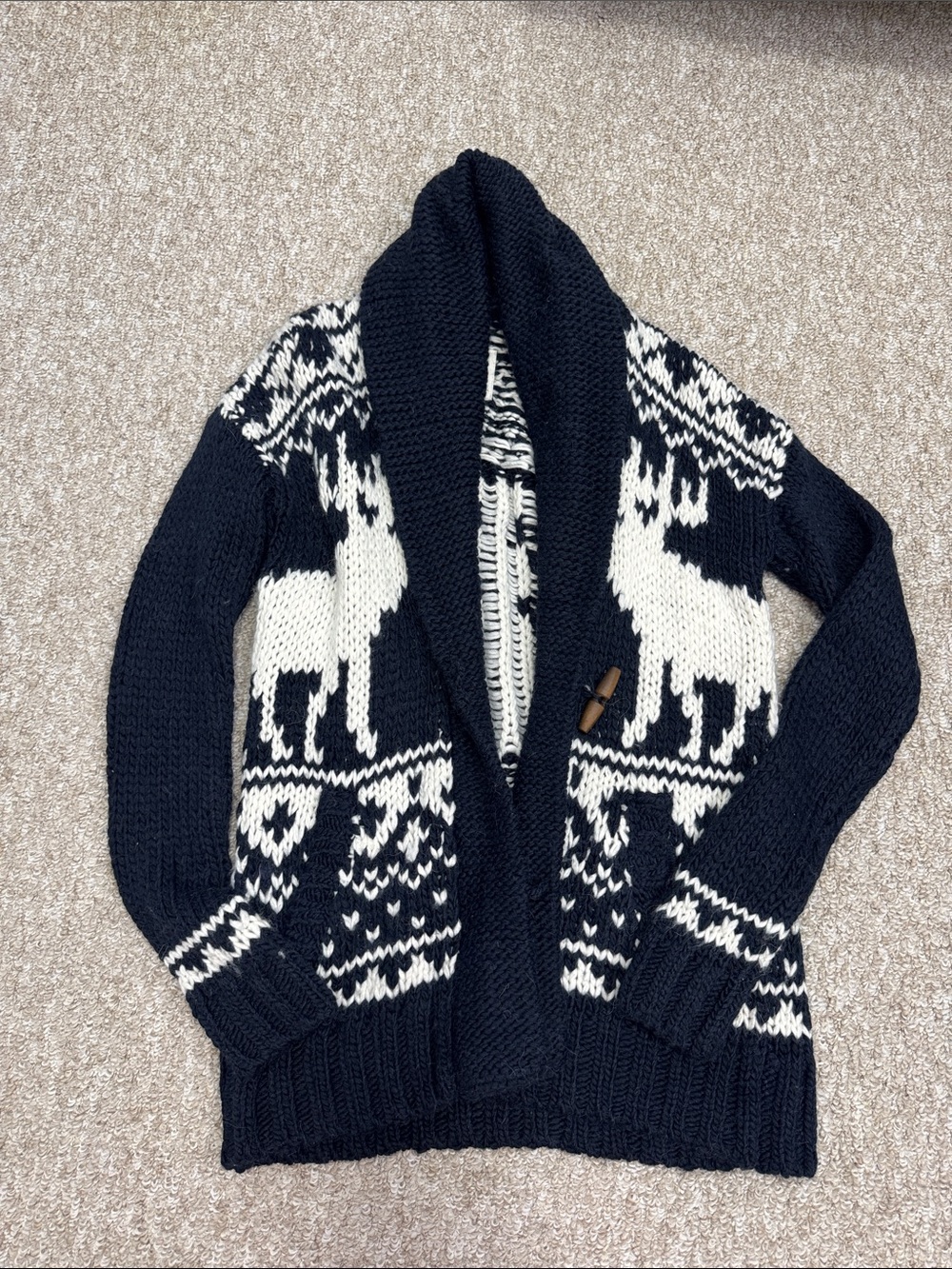 Abercrombie & Fitch Navy and Cream Marled Knit Cardigan